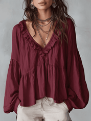 Airy Vintage-Inspired Ruffle Soft Ruffle Bohemian Blouse