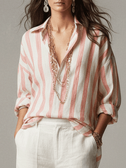 Casual Striped Cotton And Linen Long-Sleeved Shirt