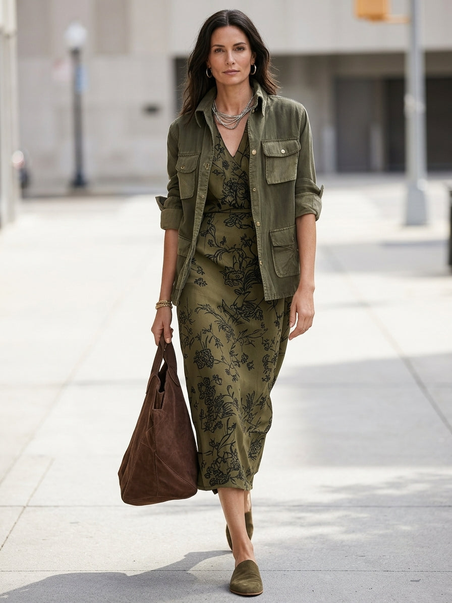 Effortless Cotton Canvas Relaxed-Fit Moss Green Cargo Jacket