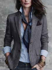Retro Gray Herringbone Suit Jacket