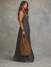 Refined Bohemian Draped Halter Maxi Dress