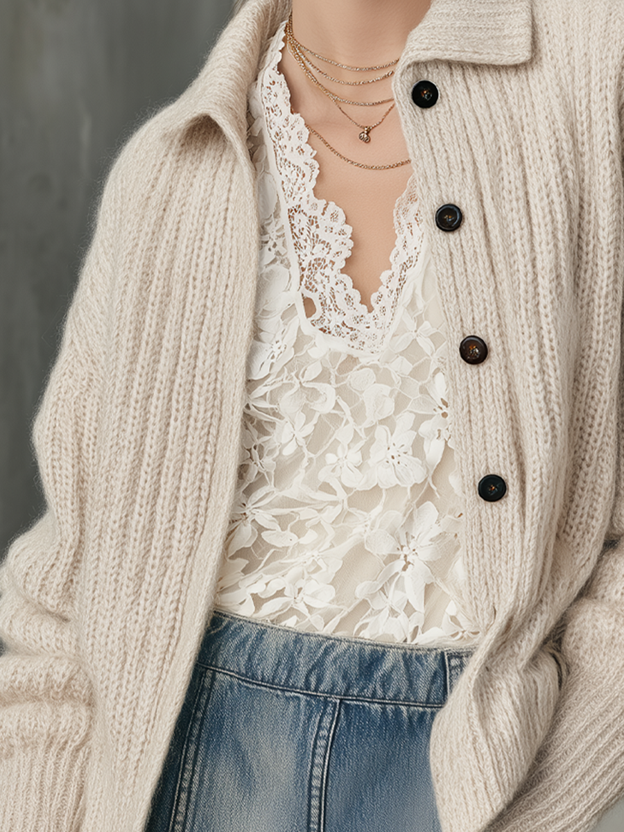 Oatmeal Soft Knit Button-Up Cardigan