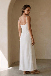 Elegant White Minimal Strappy Slit Maxi Dress