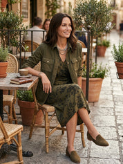 Effortless Cotton Canvas Relaxed-Fit Moss Green Cargo Jacket