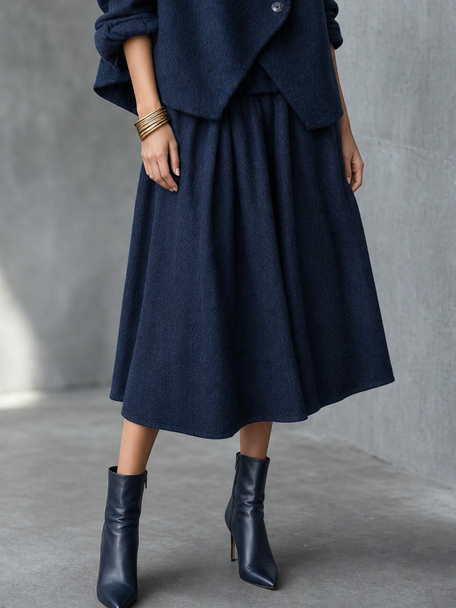 Modern Navy Blue Midi Skirt