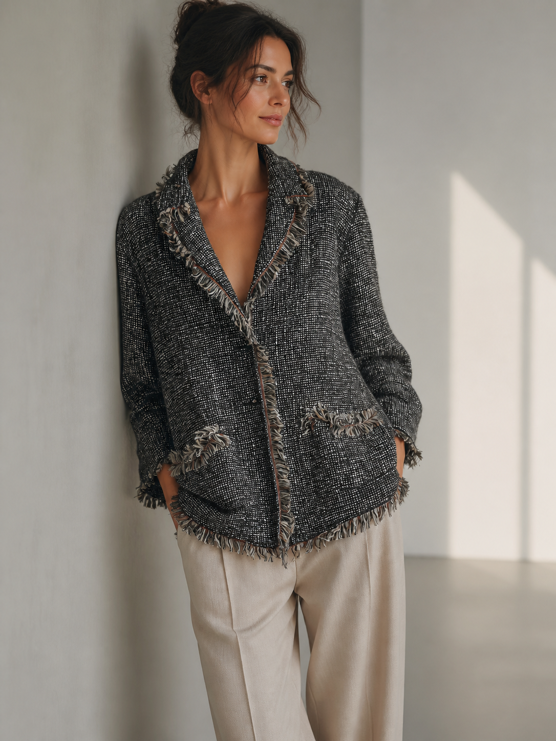 Effortless Luxe Textured Fringe Blazer Jacket