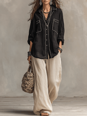 Modern Bohemian Effortless Black Linen Shirt