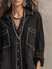 Modern Bohemian Effortless Black Linen Shirt