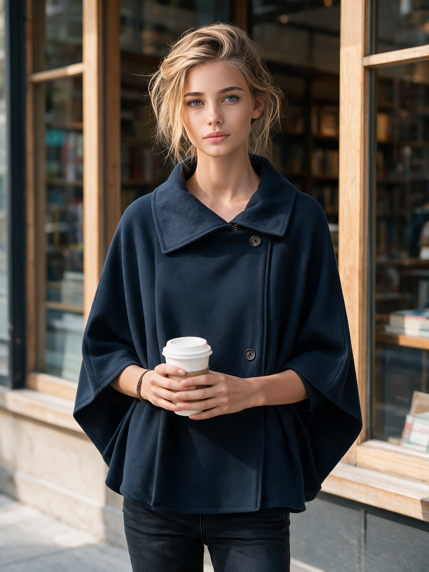Effortless Winter Button Front Cape Outerwear
