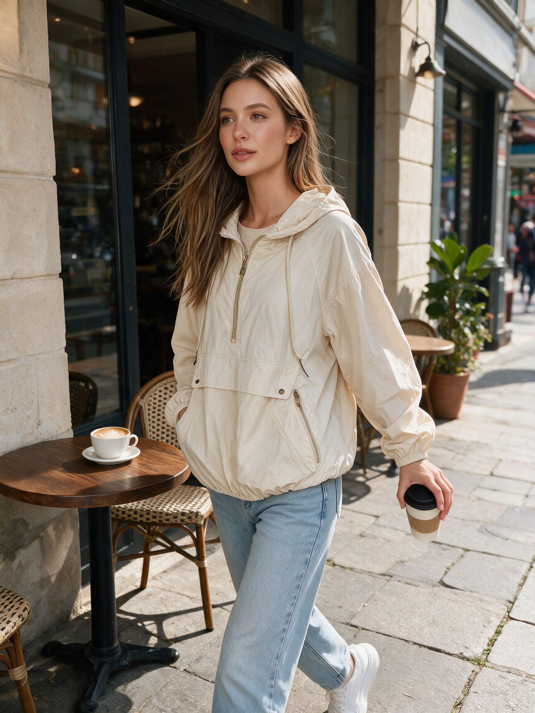 Effortless Ecru Hooded Utility Pullover Top