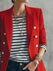 Women's Double-Breasted Gold Button Detail Blazer