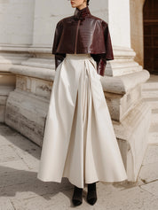 Deconstructed Waist Pleated Side Pockets Midi Skirt With Zip Fastening