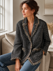 Effortless Luxe Textured Fringe Blazer Jacket