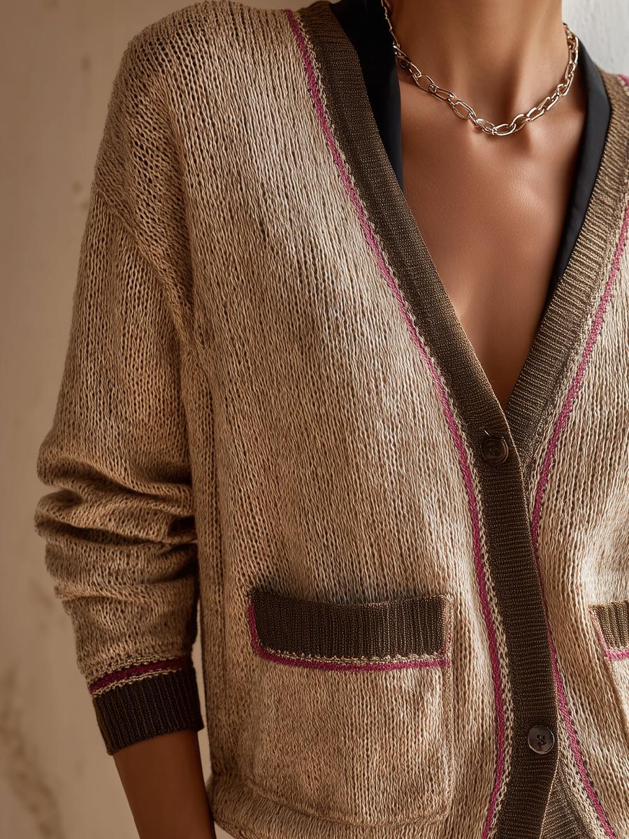 Boho Contrast Trim Knit Cardigan Top