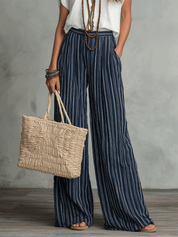 Relaxed Effortless Bohemian Stripe Wide-Leg Pants Set