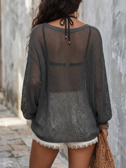 Elegant Lightweight Vacation Smoke Grey Knit Blouse