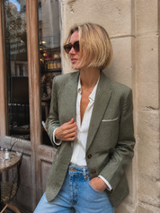 Earthy Luxe Olive Tailored Blazer Top