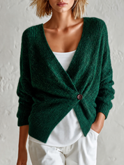 Cozy Luxe Deep Green Button Cardigan Top