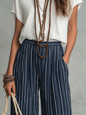 Relaxed Effortless Bohemian Stripe Wide-Leg Pants Set