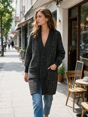 Vintage Charcoal Textured Longline Cardigan