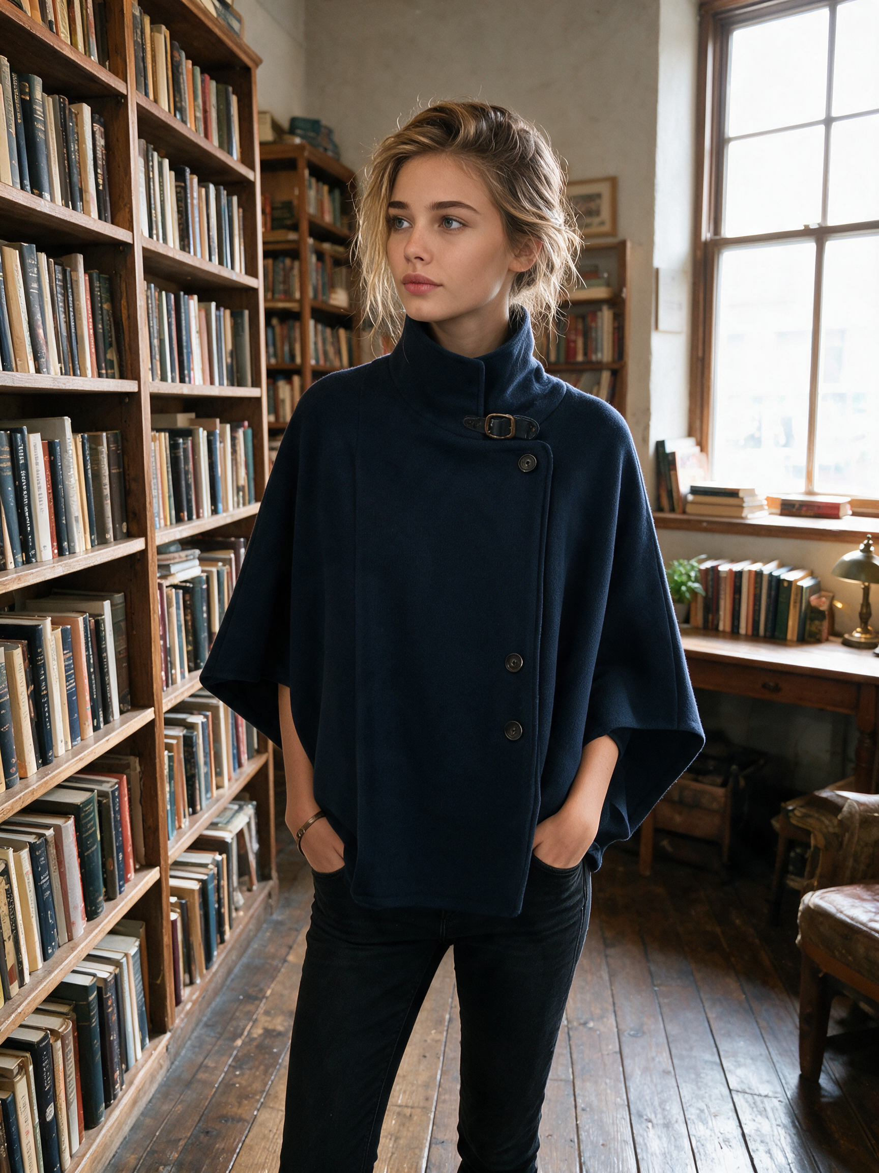 Effortless Winter Button Front Cape Outerwear