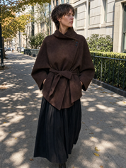 Effortless Chic High Neck Wrap Poncho Jacket
