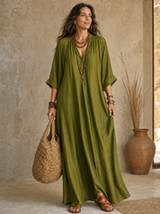 Olive Green Relaxed Bohemian Maxi Dress