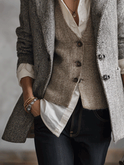 Modern Classic Textured Tweed Structured Grey Coat