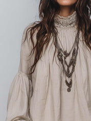 Lace-trimmed Pleated Cotton Linen Blouse