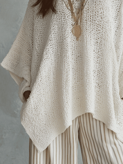 Effortless Neutral Bohemian Pullover Knit Top