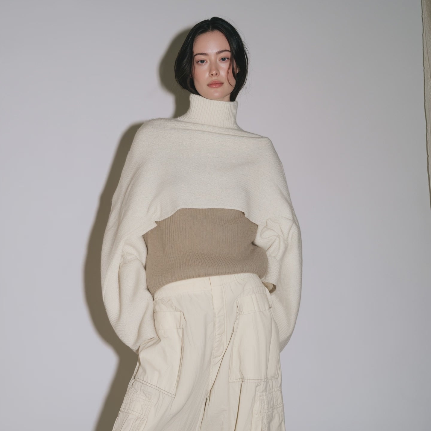 Cropped Turtleneck Oversized Sleeve Knit Sweater Set