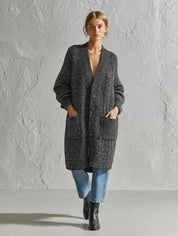 Vintage Charcoal Textured Longline Cardigan