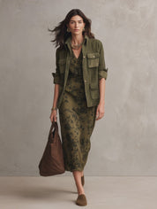 Effortless Cotton Canvas Relaxed-Fit Moss Green Cargo Jacket
