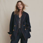 Women's Oversized Double-Breasted Contrast Stitching Denim Blazer