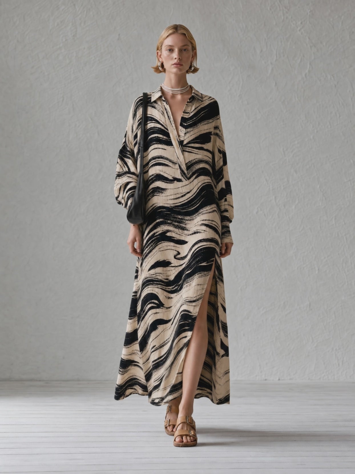Resort Luxe Abstract Print Side Slit Maxi Dress