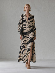 Resort Luxe Abstract Print Side Slit Maxi Dress