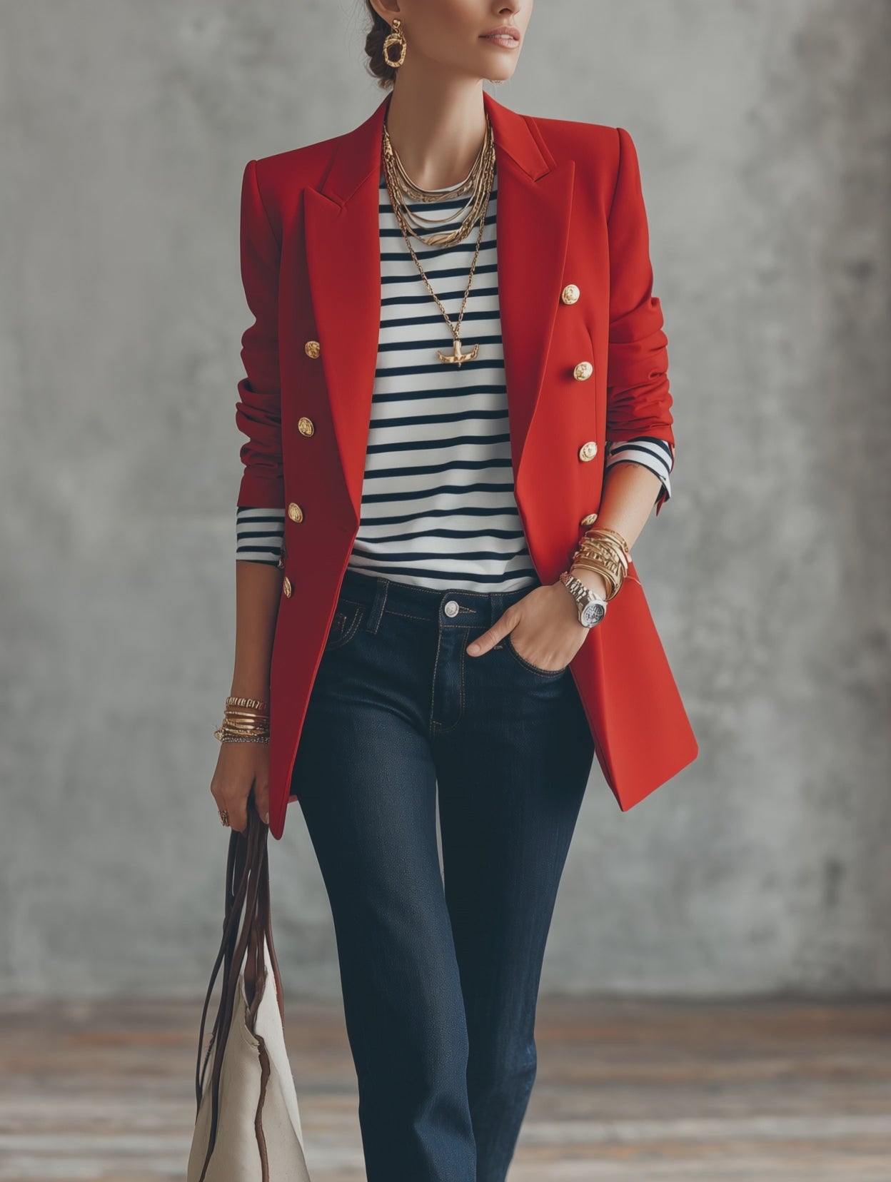 Women's Double-Breasted Gold Button Detail Blazer