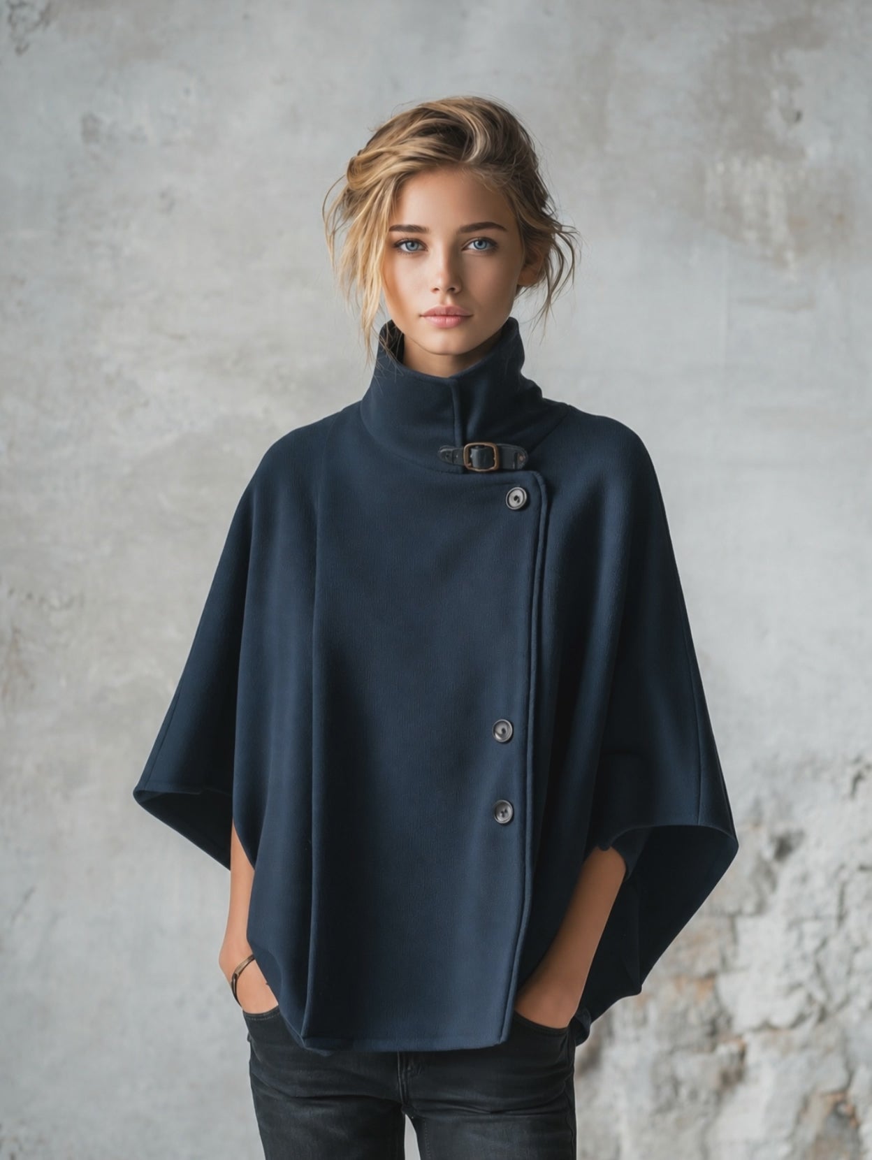 Effortless Winter Button Front Cape Outerwear
