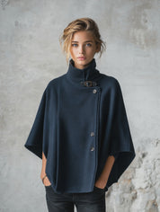 Effortless Winter Button Front Cape Outerwear