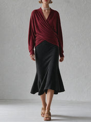 Effortless Evening Wrap Top & Mermaid Midi Skirt Set
