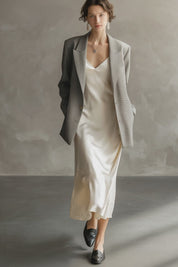 Quiet Luxury Linen Blend Oversized-Fit Grey Tailored Blazer