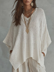 Effortless Neutral Bohemian Pullover Knit Top